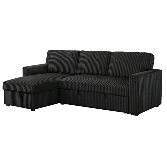Reversible Chaise Sofa Bed Sectional – Black Fur Corduroy