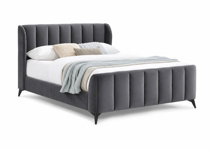 Contemporary Wingback Velvet Platform Bed,Grey
