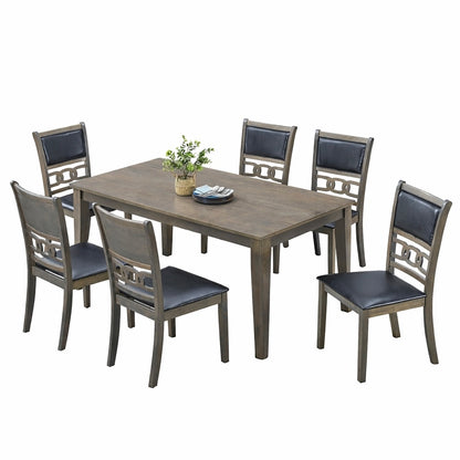 Antique Grey Dining Table with 6 Black PU Chairs