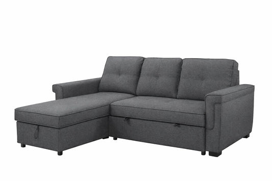 Dark Grey Fabric Sectional Sofa Bed, Reversible Chaise