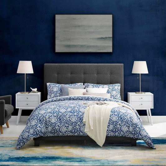 Grey Velvet Tufted Upholstered Platform Bed