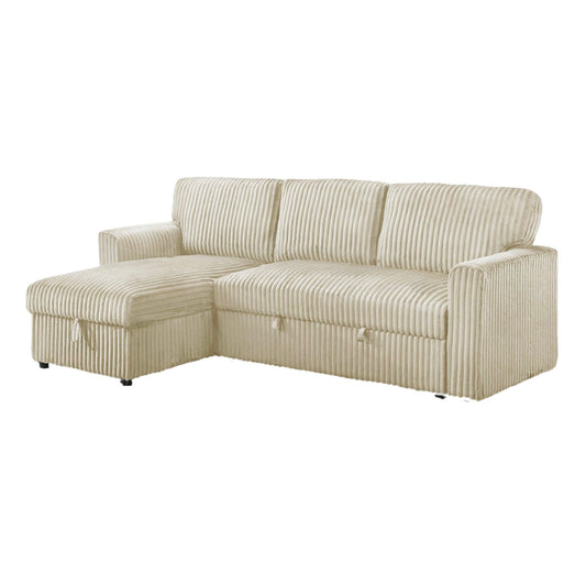 Reversible Chaise Sofa Bed Sectional – Cream Fur Corduroy