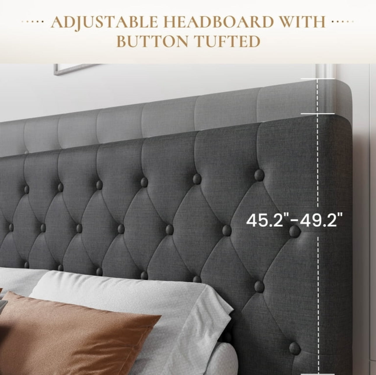 Grey Upholstered Platform Bed Frame