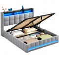 LED Hydraulic Storage Bed with Charging Station,Grey