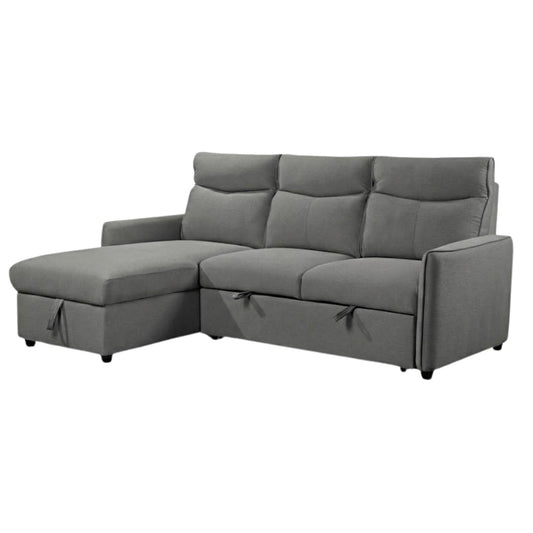 Grey Fabric Sectional Sofa Bed, Reversible Chaise