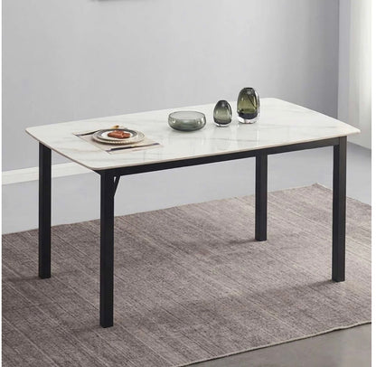 Sintered Stone White Marble Top Table with 6 Velvet Chairs