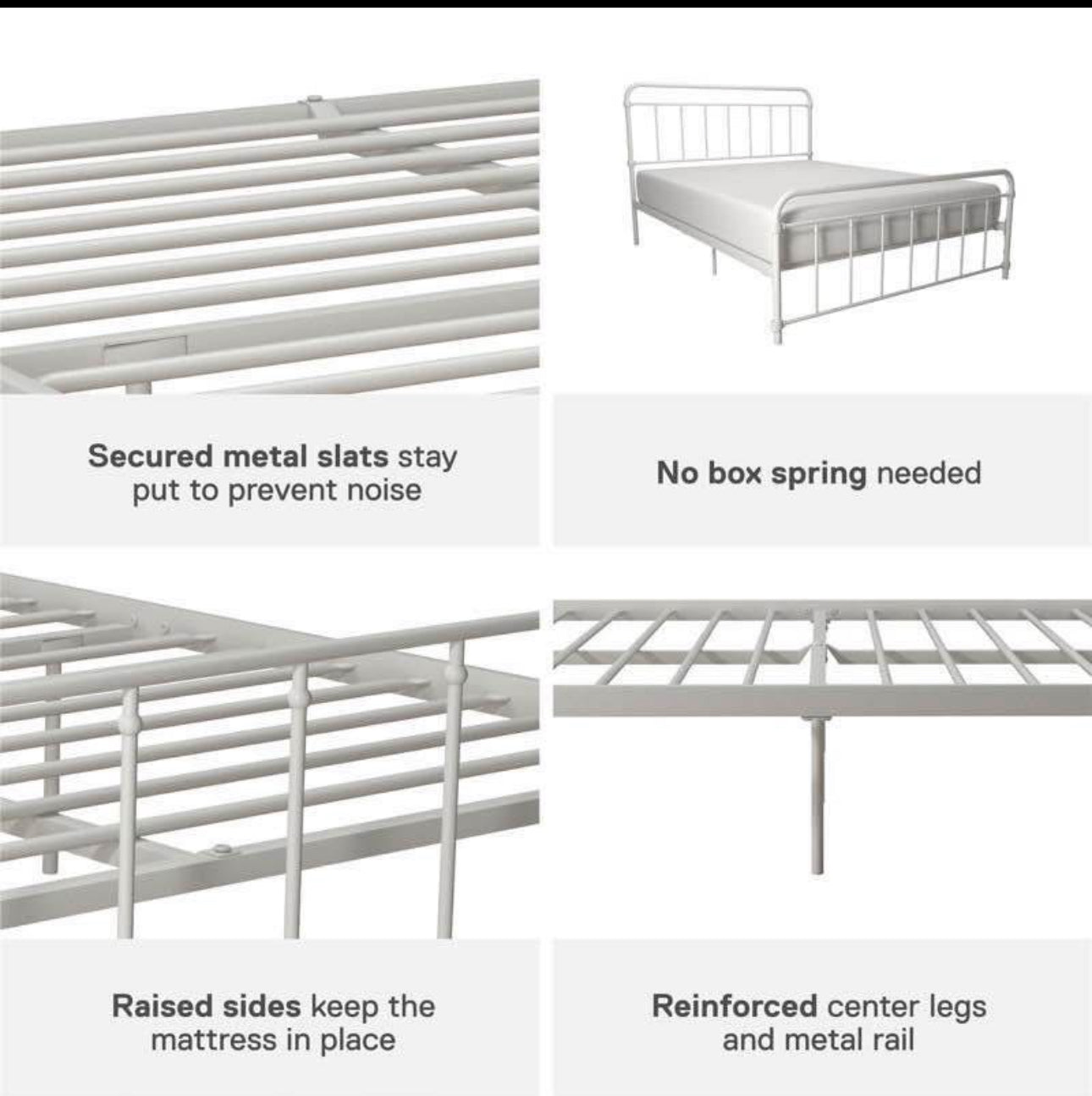 Farmhouse Style White Metal Platform Bed