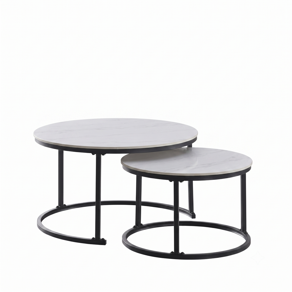 2-Piece Nested Sintered Stone Coffee Table Set – Snow White Marble & Black