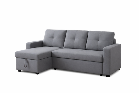 Grey Fabric Sectional Sofa Bed, Reversible Chaise