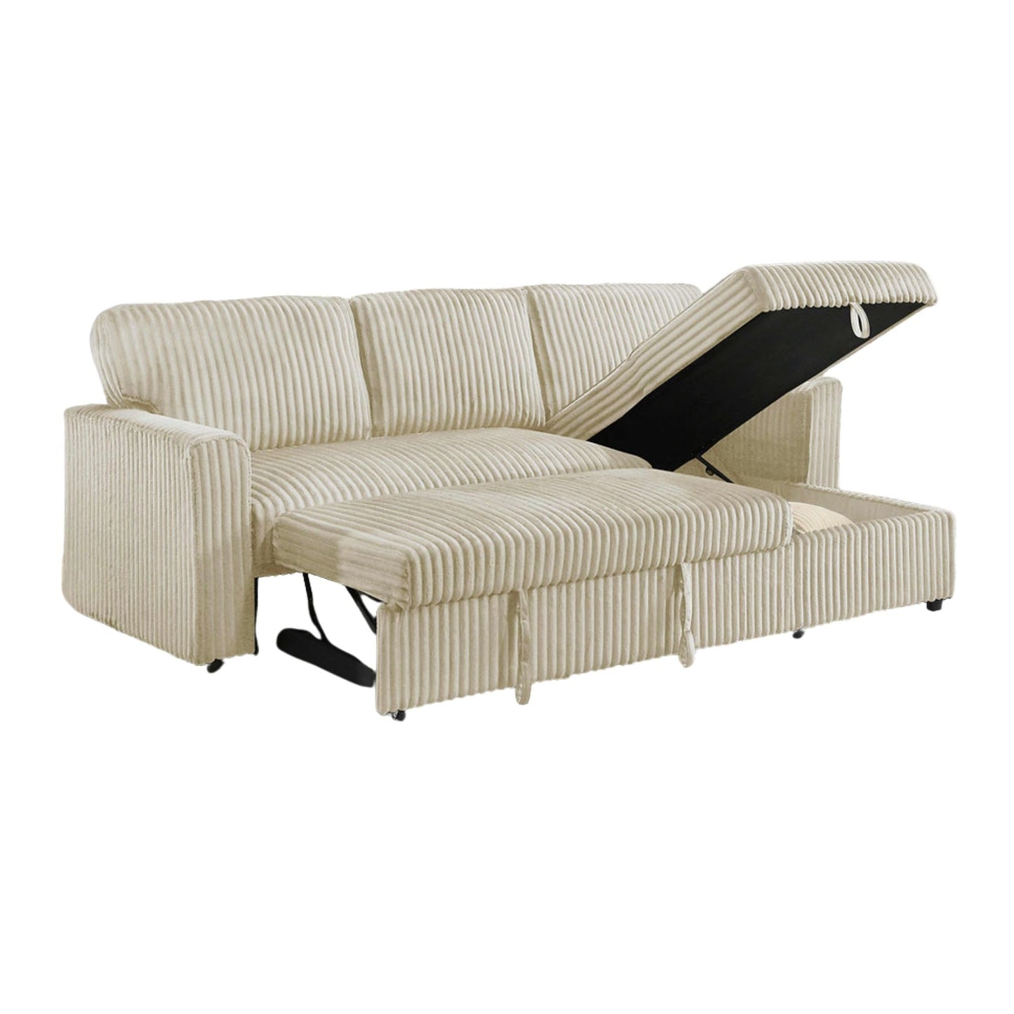 Reversible Chaise Sofa Bed Sectional – Cream Fur Corduroy