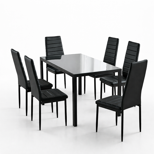 7- Piece Black Dining Table and Chair Set