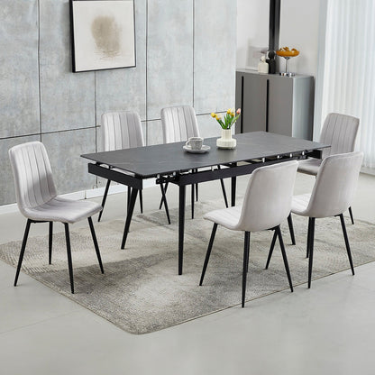 Extendable Sintered Stone Black Marble Dining Table with 6 Chairs