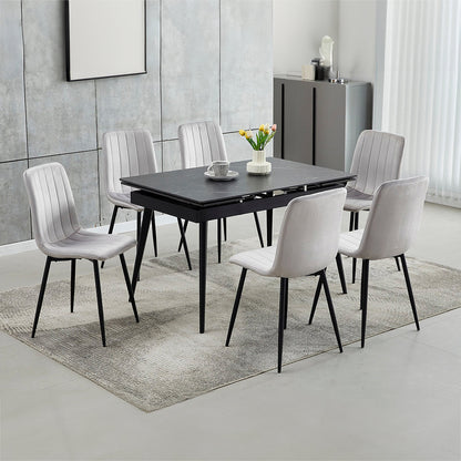 Extendable Sintered Stone Black Marble Dining Table with 6 Chairs