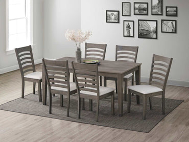 Antique Grey Dining Table with 6 Cream Wooden PU Chairs