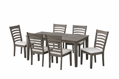Antique Grey Dining Table with 6 Cream Wooden PU Chairs