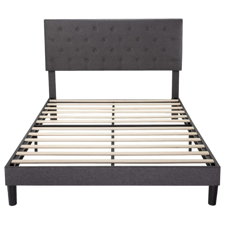 Grey Upholstered Platform Bed Frame