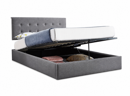 Contemporary Hydraulic Storage Bed with Tufted Headboard,Grey