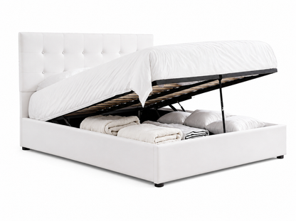 Contemporary Hydraulic Storage Bed with Tufted Headboard,Cream