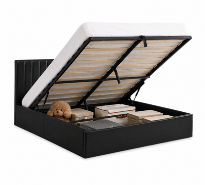 Vertical-Tufted Hydraulic Storage Platform Bed,Black PU
