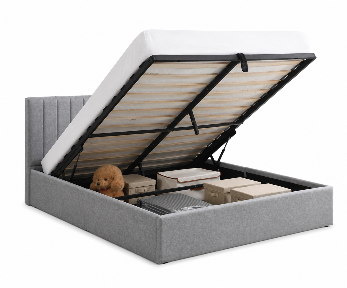Vertical-Tufted Hydraulic Storage Platform Bed,Grey Fabric