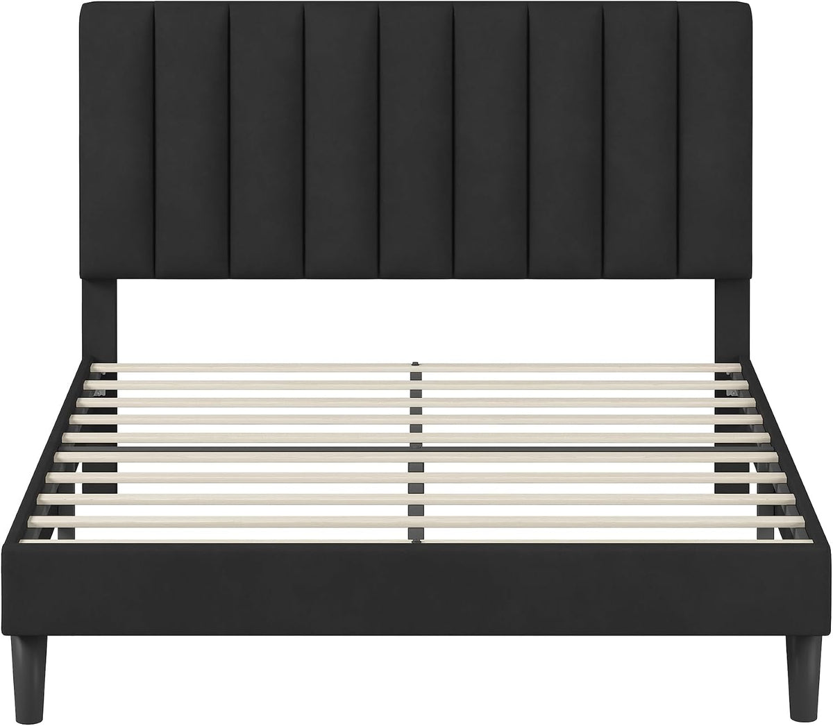 Vertical-Tufted Vegan Leather Upholstered Platform Bed, Black