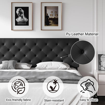 Button-Tufted Upholstered Platform Bed,Black