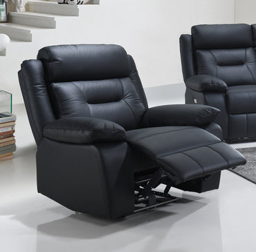 Genuine Leather Power Recliner with Charging Station, Black