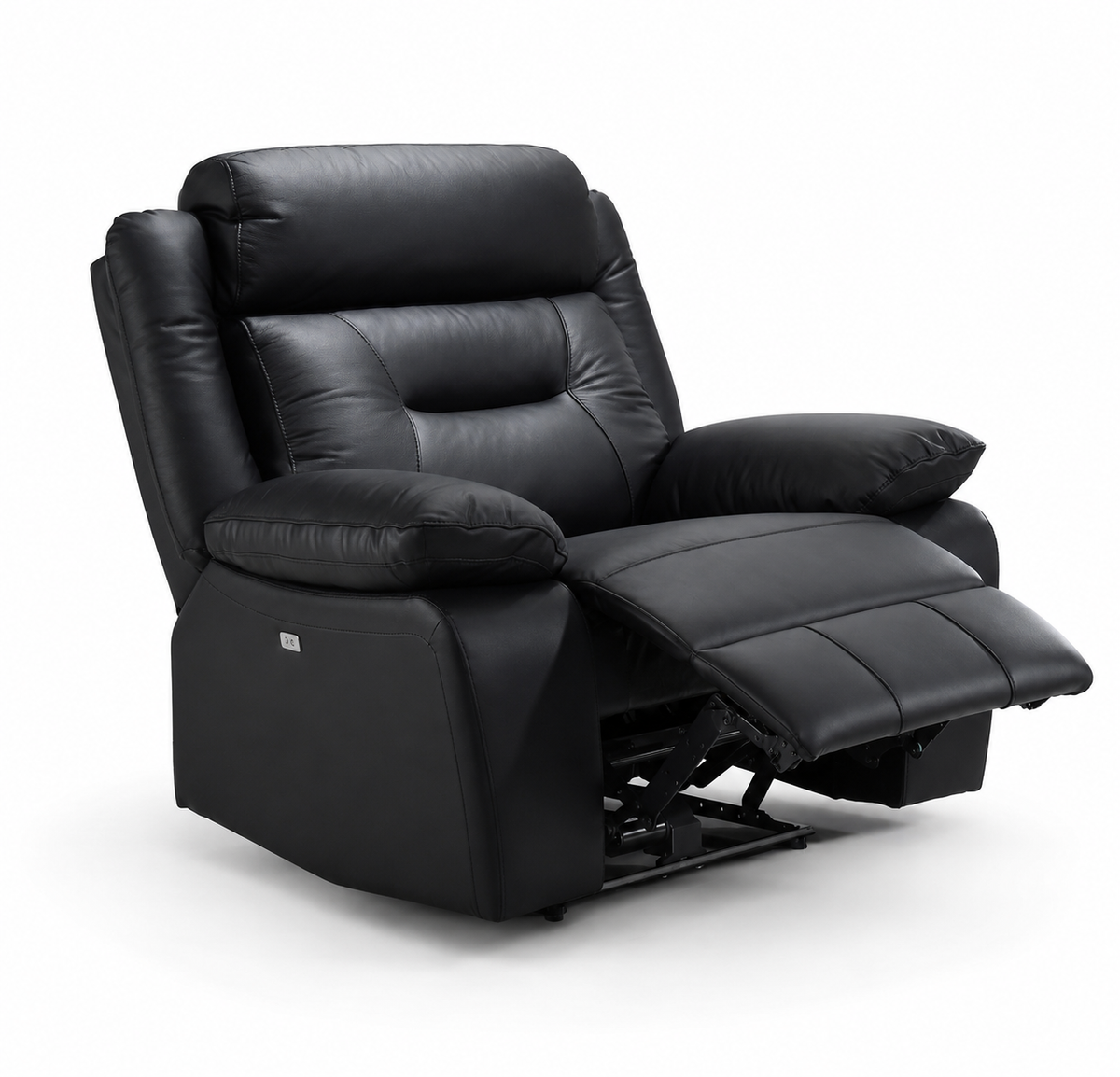 Genuine Leather Power Recliner with Charging Station, Black
