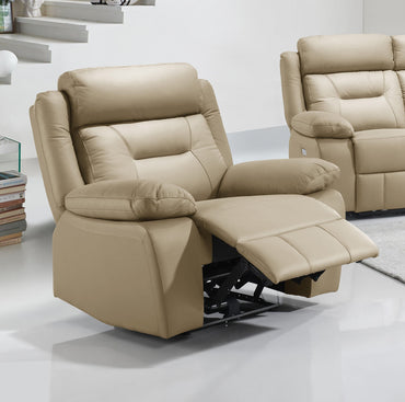Genuine Leather Power Recliner with Charging Station, Beige