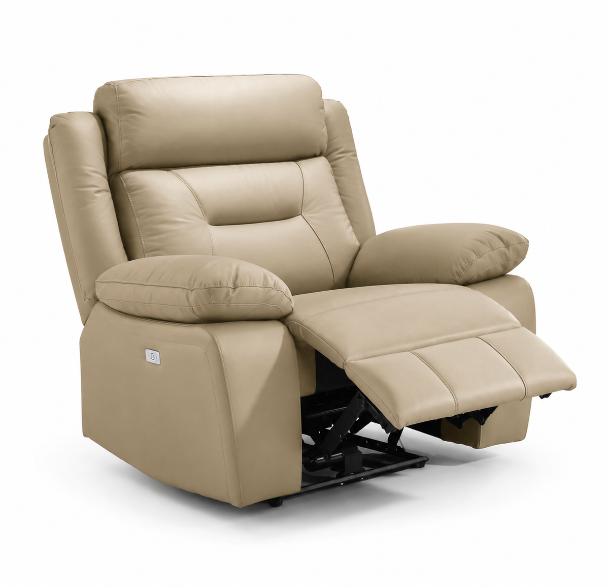 Genuine Leather Power Recliner with Charging Station, Beige
