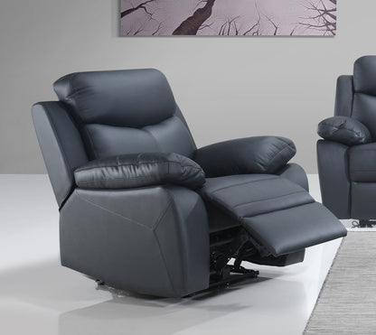 Genuine Leather Power Recliner with Storage and Charging Station, Black