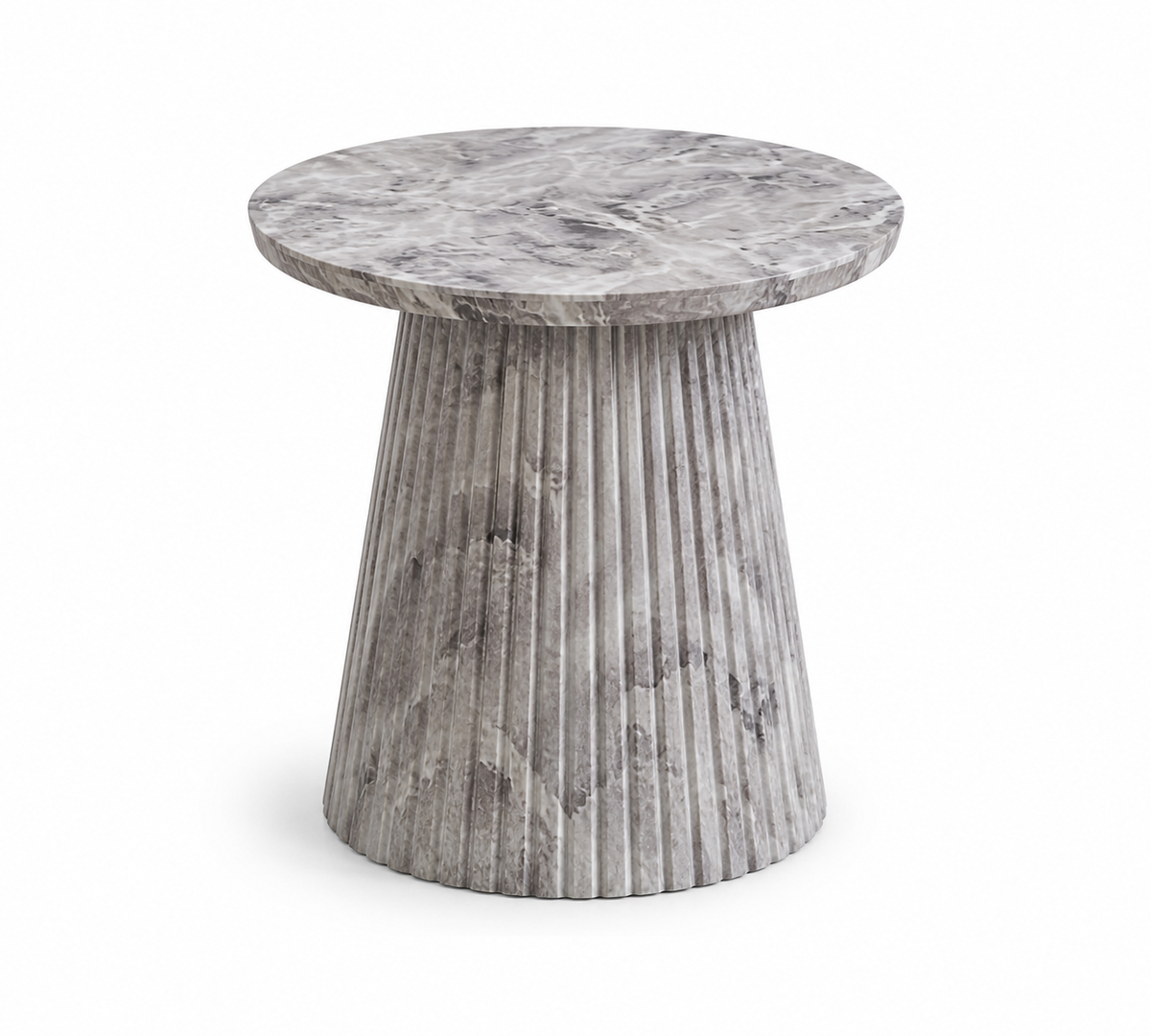 Round Marble-Look Coffee Table Set with Fluted Base – Grey