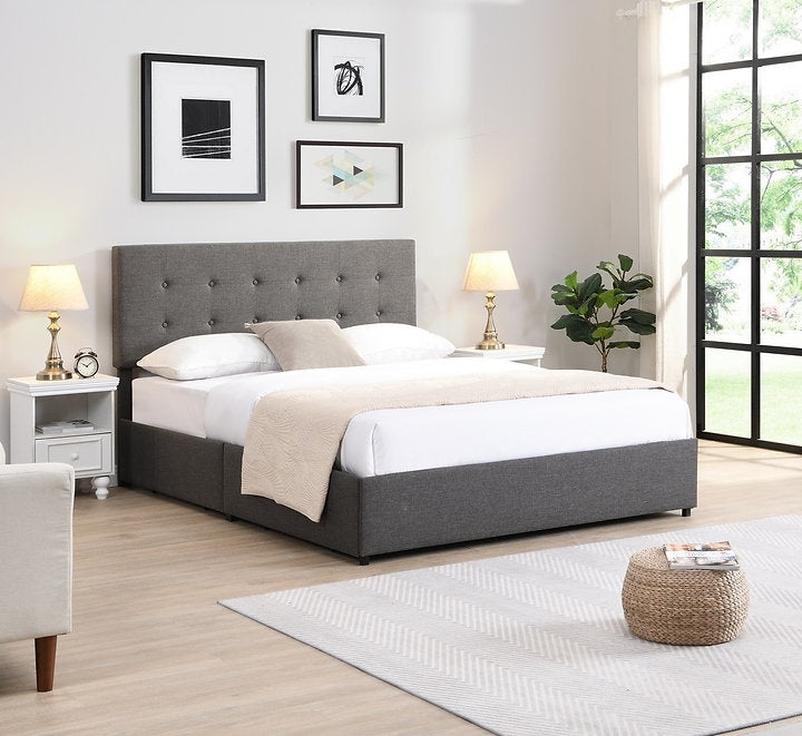 Button Tufted Upholstered Platform Bed with 4 Drawers Storage