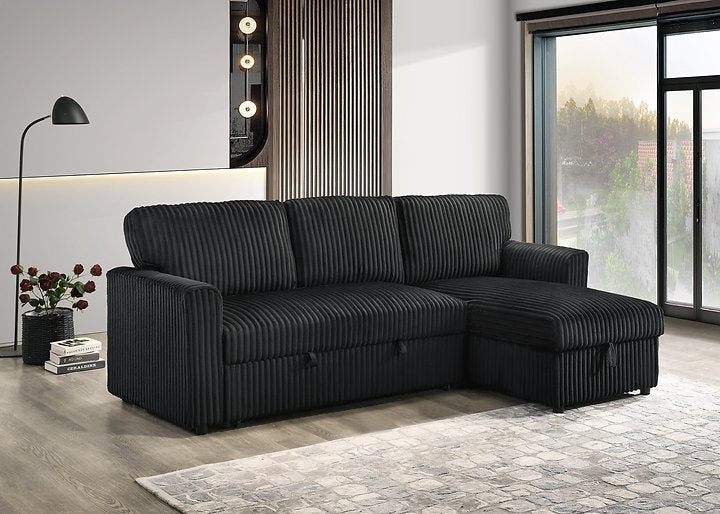 Reversible Chaise Sofa Bed Sectional – Black Fur Corduroy
