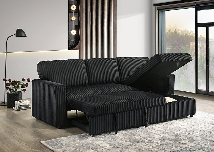 Reversible Chaise Sofa Bed Sectional – Black Fur Corduroy
