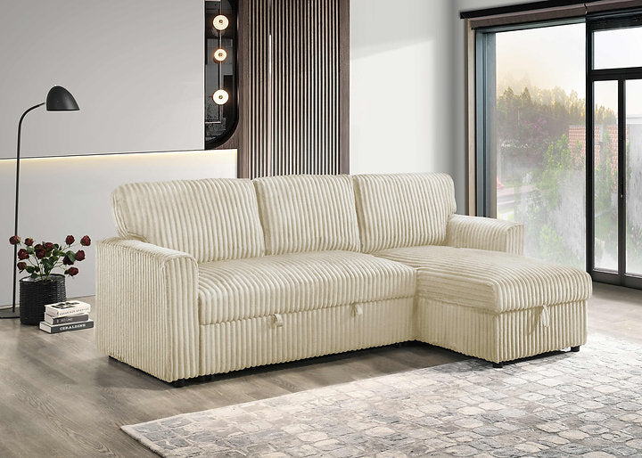 Reversible Chaise Sofa Bed Sectional – Cream Fur Corduroy