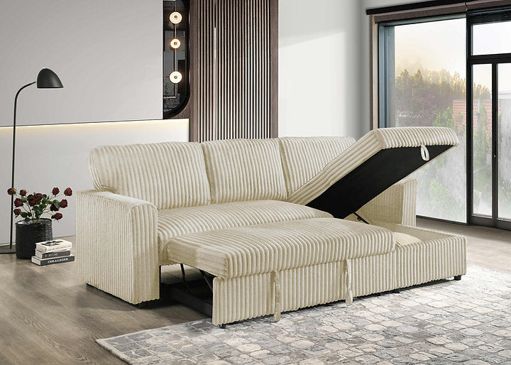 Reversible Chaise Sofa Bed Sectional – Cream Fur Corduroy