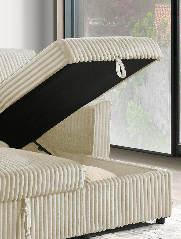Reversible Chaise Sofa Bed Sectional – Cream Fur Corduroy