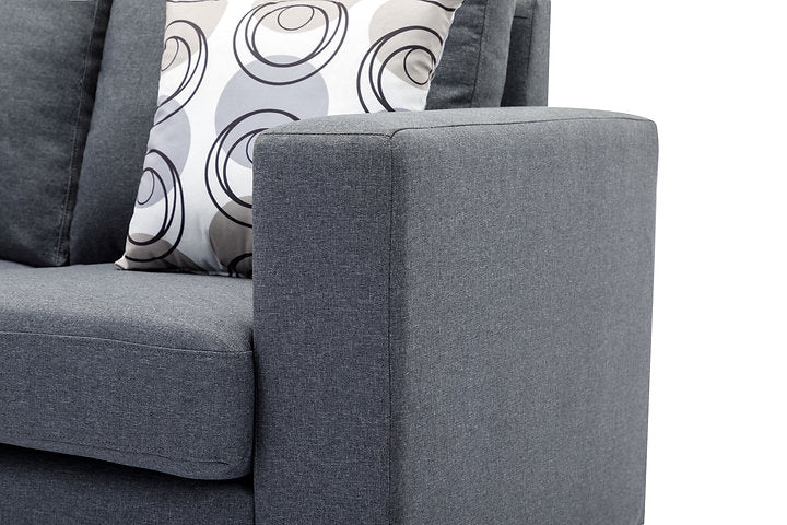 Reversible Sofa Sectional -  Grey Fabric with Chrome Legs & Accent Pillows