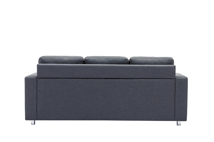 Reversible Sofa Sectional -  Grey Fabric with Chrome Legs & Accent Pillows