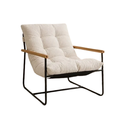 Modern Tufted Accent Chair with Wood Armrests,Beige