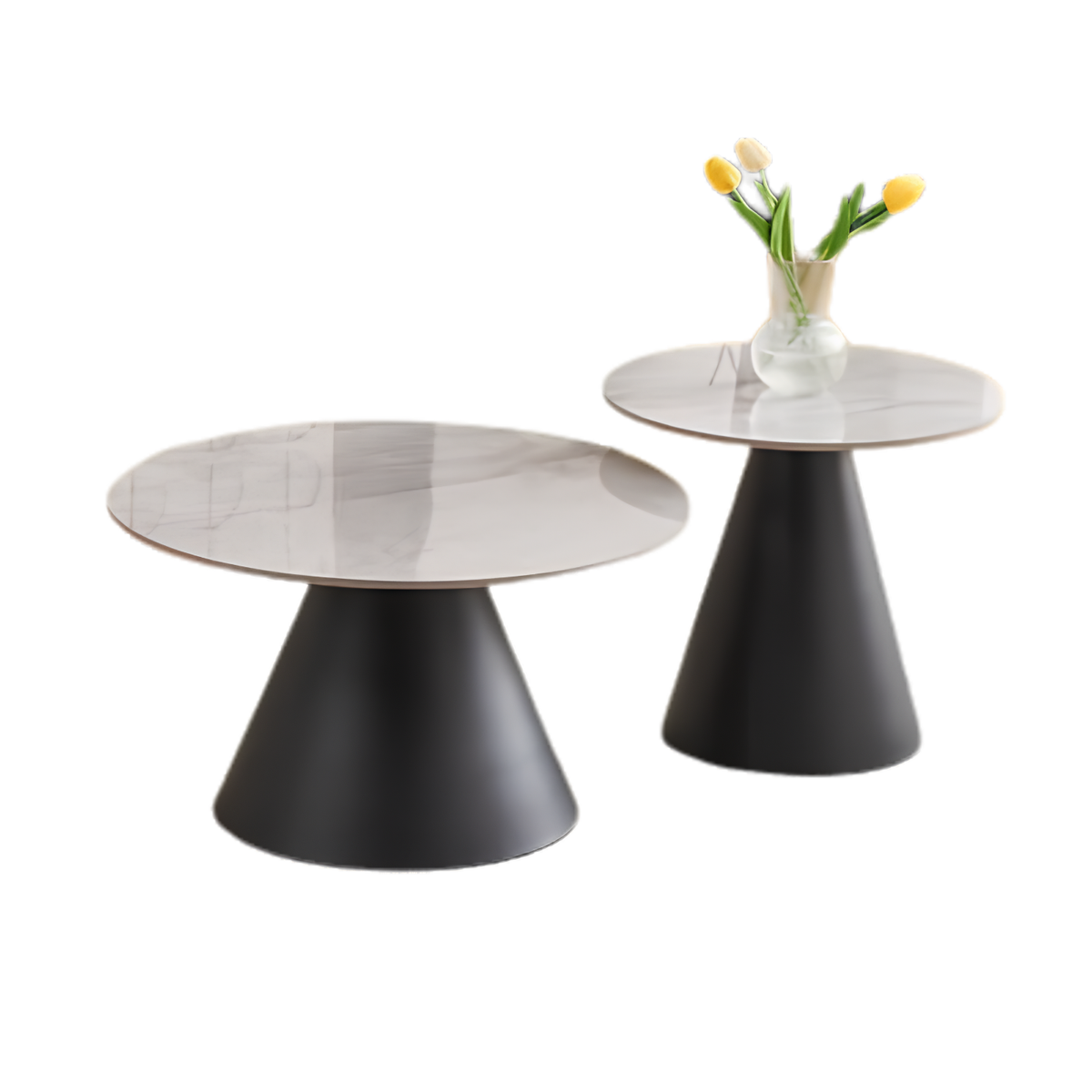 2-Piece Nested Sintered Stone Coffee Table Set – Grey Armani Marble & Black