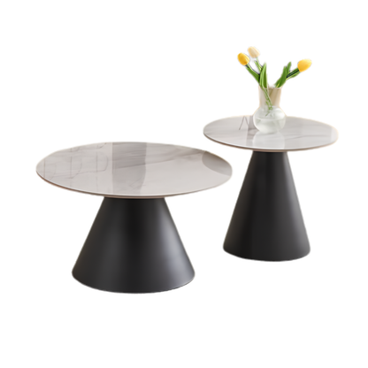 2-Piece Nested Sintered Stone Coffee Table Set – Grey Armani Marble & Black
