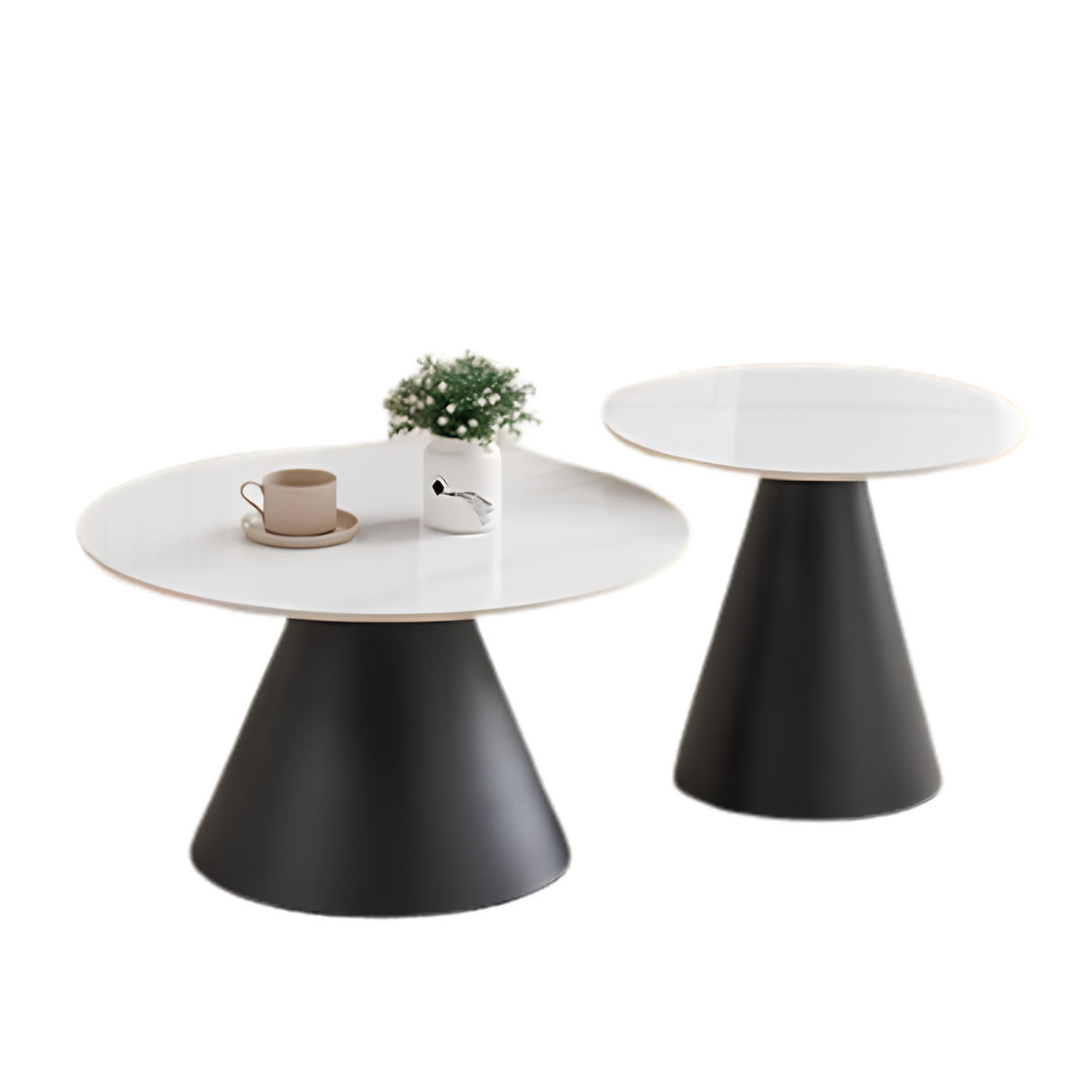 2-Piece Nested Sintered Stone Coffee Table Set – White Marble & Black