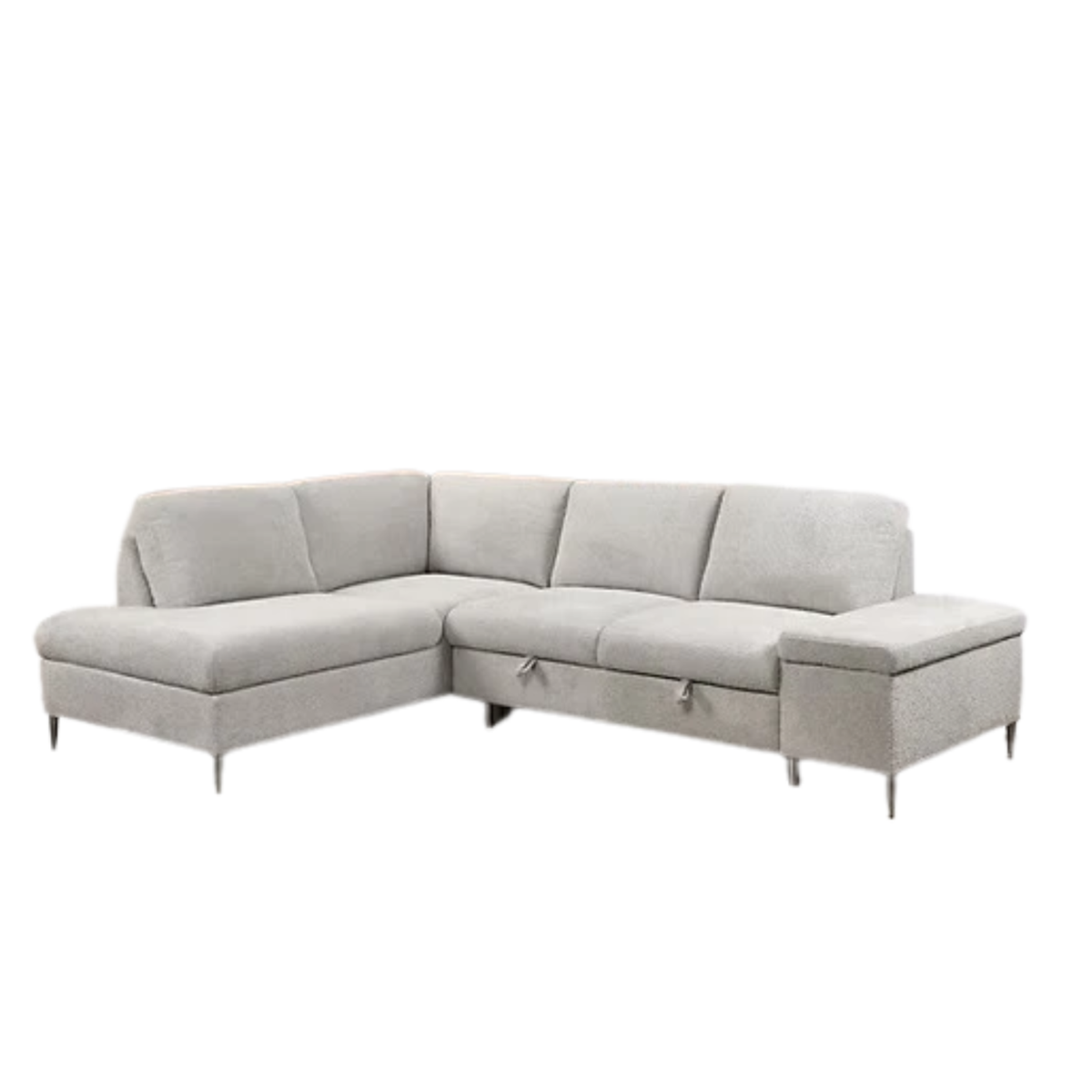 Modern Bouclé Sleeper Sectional with Storage Chaise,Soft Grey