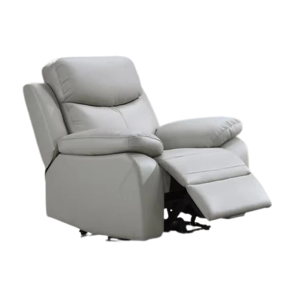 Genuine Leather Power Recliner with Charging Station, Light Grey