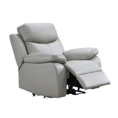 Genuine Leather Power Recliner with Charging Station, Light Grey