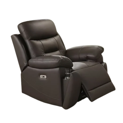 Genuine Leather Power Recliner with Charging Station, Brown