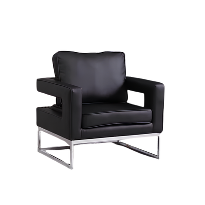 Modern PU Accent Chair with Chrome Base,Black