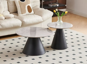 2-Piece Nested Sintered Stone Coffee Table Set – Grey Armani Marble & Black